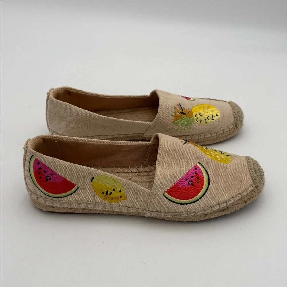 J. Crew Beige Espadrilles Fruit Embroidery canvas women 7.5 slip on beach vacay